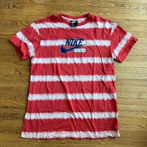 Nike Shirt Mens Medium Red White Striped Swoosh 1972 Logo Tie Dye Organic Cotton